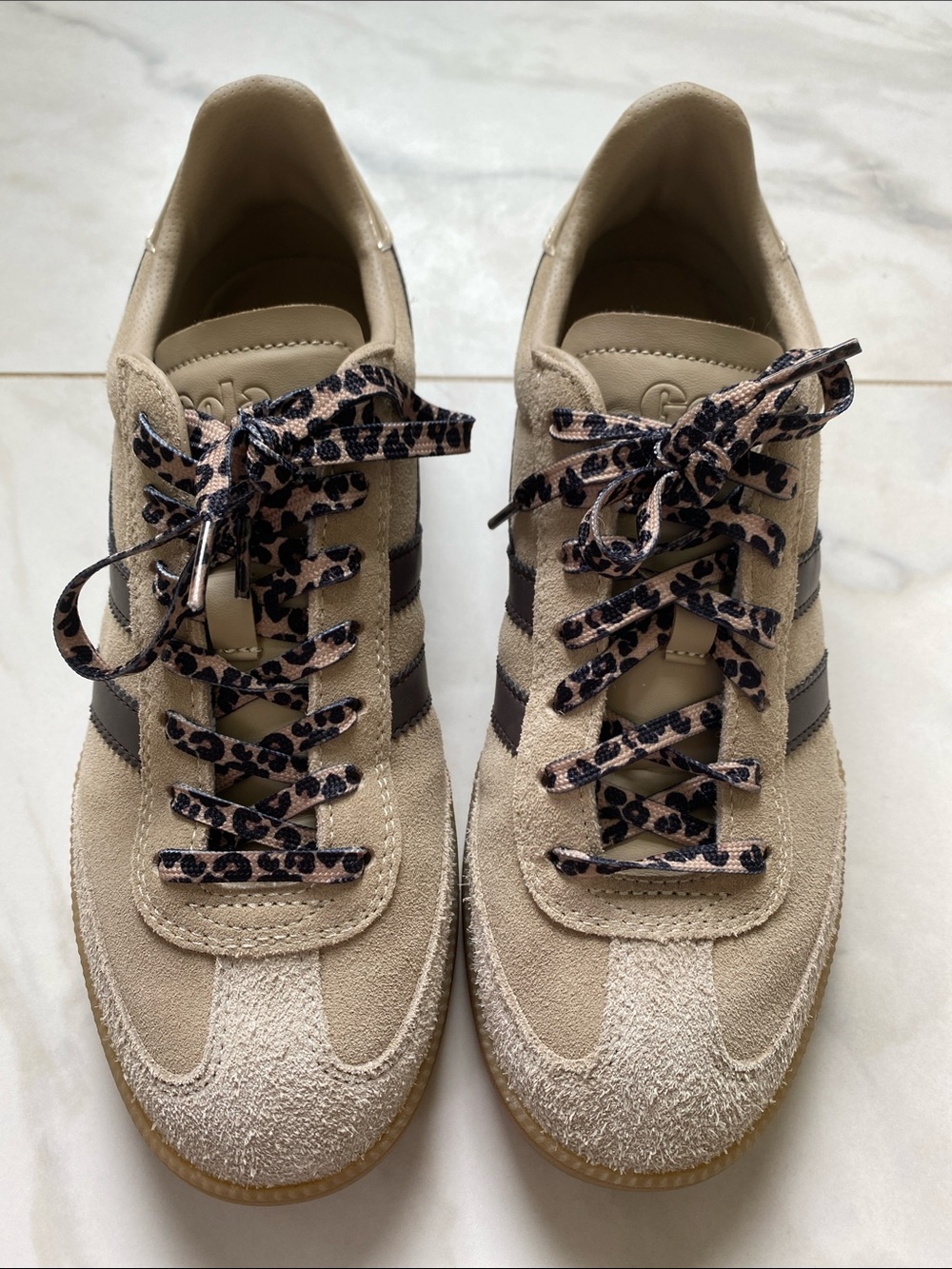 Gola Beige Suede Sneakers with Leopard-Print Laces